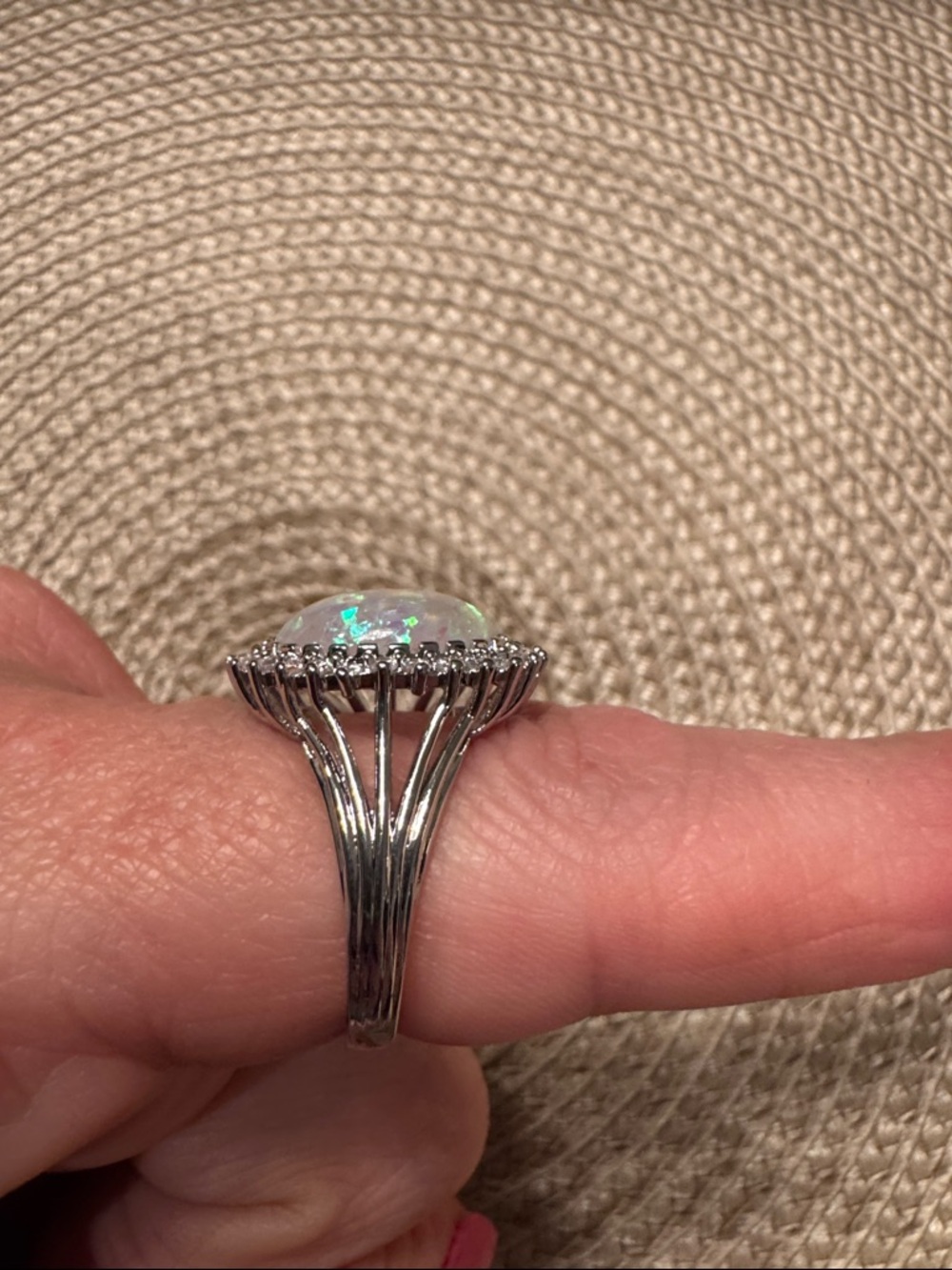 White Opal & Cubic Zirconia Halo Ring sz9 - Picture 3 of 4